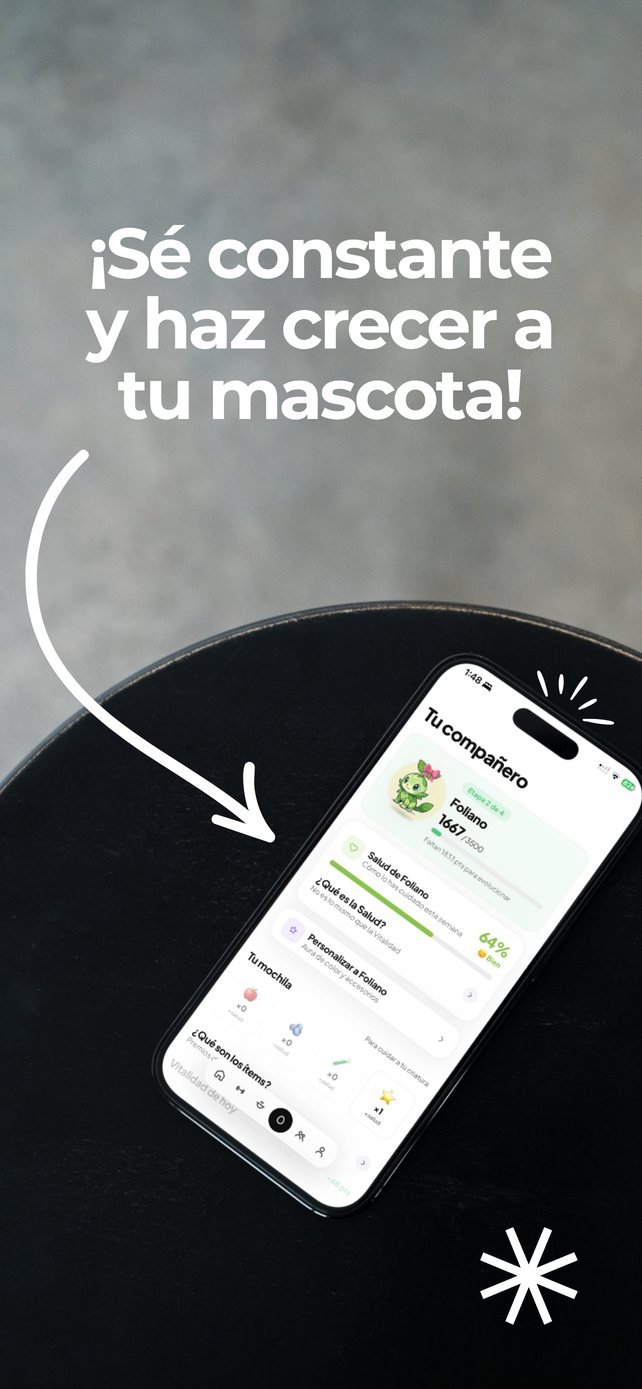 Pantalla del compañero de la app GYMOTAKU con su nivel de Salud